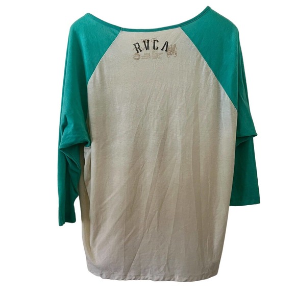 RVCA Women's Raglan 3/4 Sleeve Seafoam Green & Cream Logo T-Shirt - Size Medium - Picture 4 of 6
